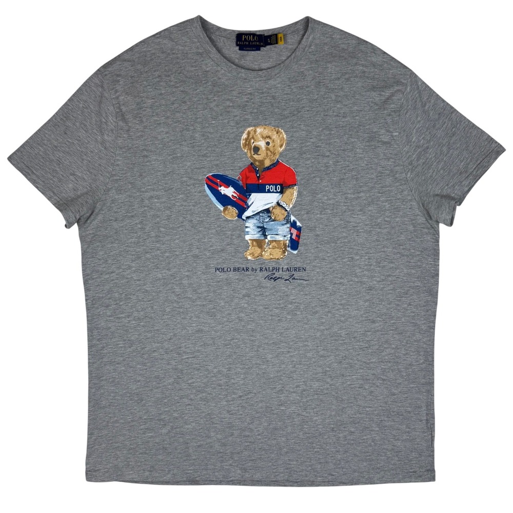 Polo Ralph Lauren Polo Bear Surfboard T-Shirt Classic Fit Mens XL Gray Preppy